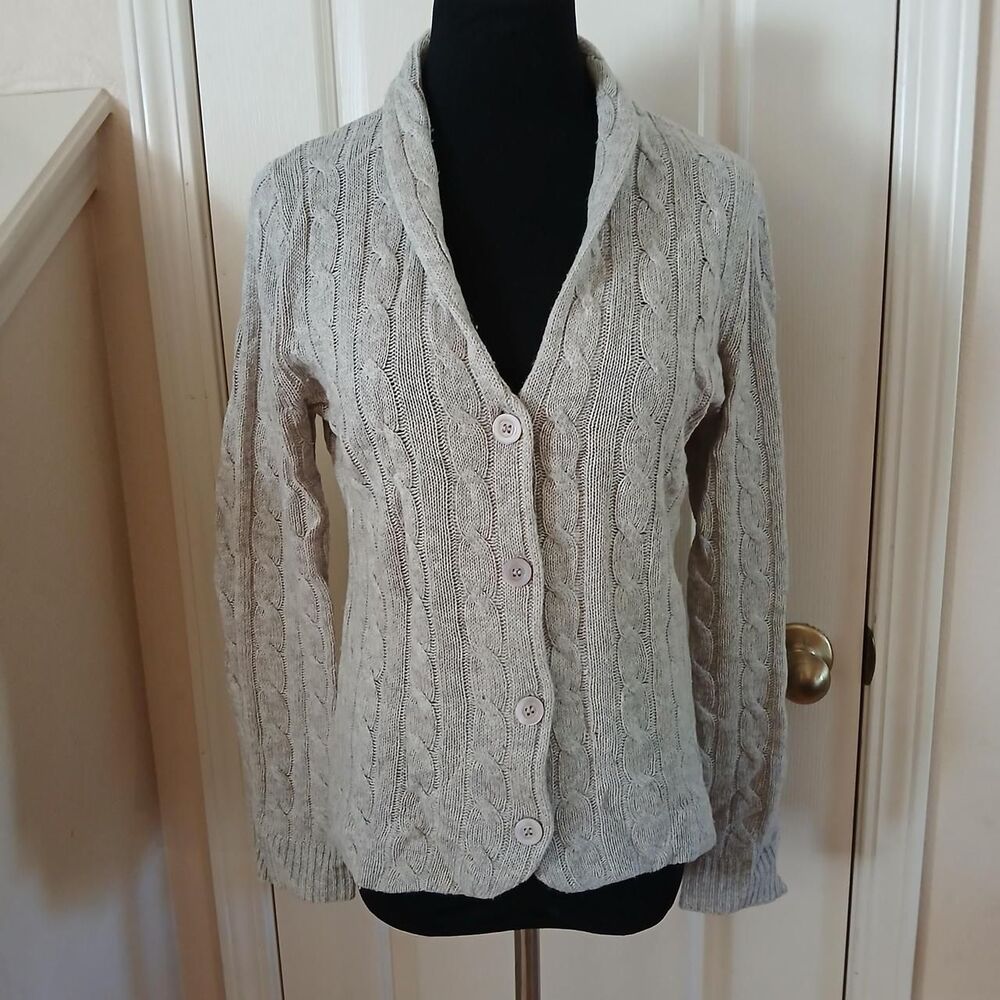 Wendy B. Cream 100% Cashmere Cable Knit Cardigan M Old Money Luxury Academia